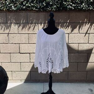 Cynthia Rowley Linen/Rayon Blend Lace Detail Long Sleeve Top Size 1X